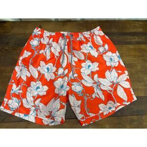 Franks Men's Size Small Swim Trunks Shorts Bathing Suit Orange Floral Tropical
